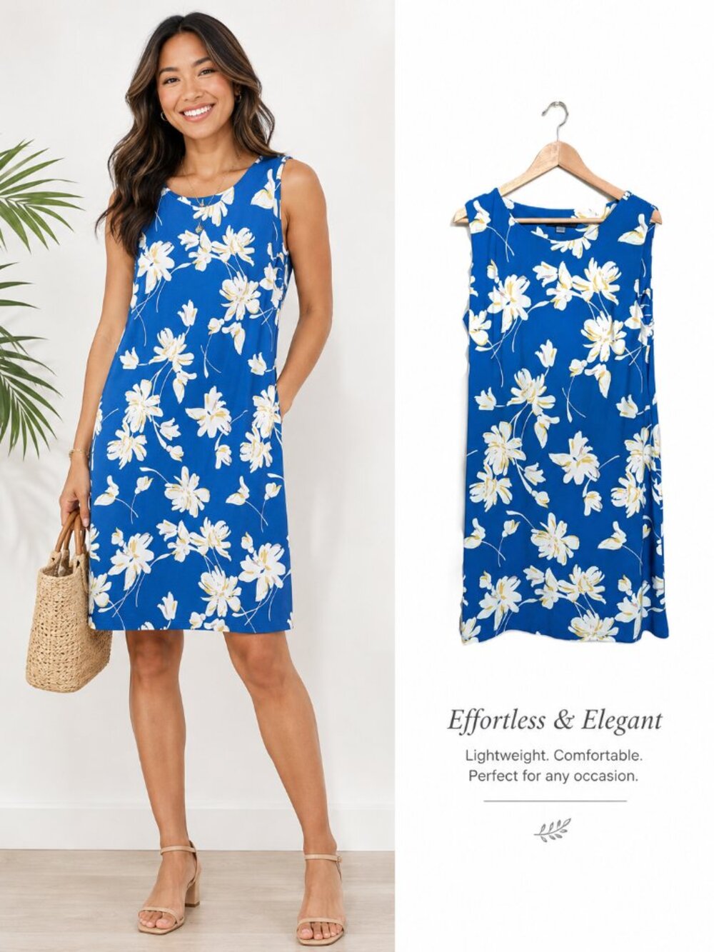 Tommy Hilfiger Sleeveless Blue Yellow Floral Dress 14 church summer Flowy Swing
